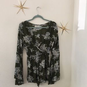 Olive Floral Bell Sleeve Romper